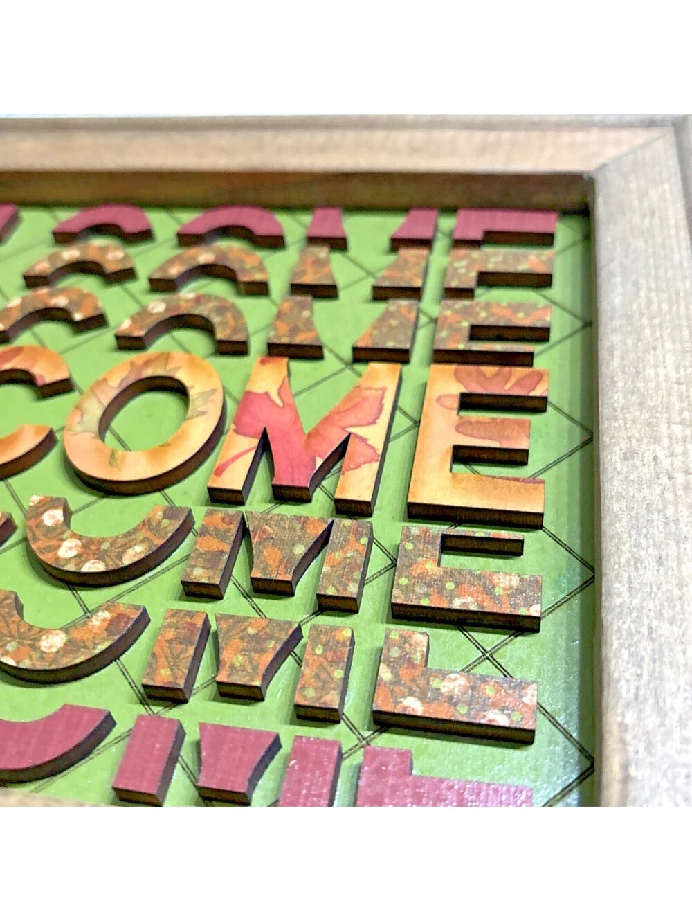 Rustic Handmade Welcome Fall/Thanksgiving Sign paper decoupaged letters 12x9x1